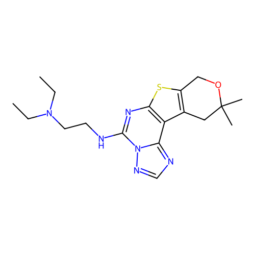 N'-(10,10-dimethyl-10,11-dihydro-8H-pyrano[4',3':4,5]thieno[3,2-e][1,2,4]triazolo[1,5-c]pyrimidin-5-yl)-N,N-diethylethane-1,2-diamine structure
