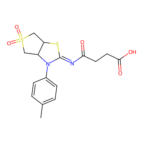 4-{[(2Z)-3-(4-methylphenyl)-5,5-dioxidotetrahydrothieno[3,4-d][1,3]thiazol-2(3H)-ylidene]amino}-4-oxobutanoic acid structure