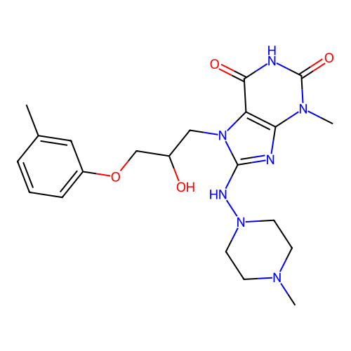 7-(2-hydroxy-3-(m-tolyloxy)propyl)-3-methyl-8-((4-methylpiperazin-1-yl)amino)-1H-purine-2,6(3H,7H)-dione structure