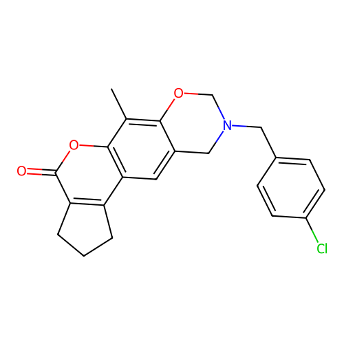 9-(4-chlorobenzyl)-6-methyl-2,3,9,10-tetrahydro-8H-cyclopenta[3,4]chromeno[6,7-e][1,3]oxazin-4(1H)-one structure