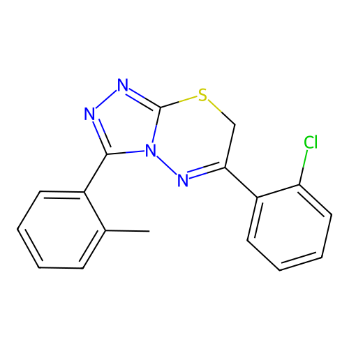 6-(2-chlorophenyl)-3-(2-methylphenyl)-7H-[1,2,4]triazolo[3,4-b][1,3,4]thiadiazine structure