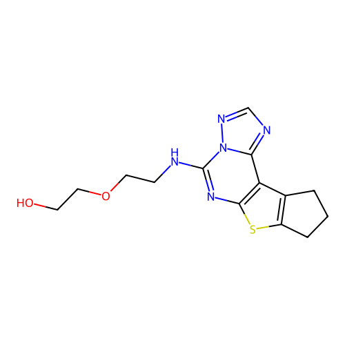 2-(2-((9,10-dihydro-8H-cyclopenta[4,5]thieno[3,2-e][1,2,4]triazolo[1,5-c]pyrimidin-5-yl)amino)ethoxy)ethanol structure