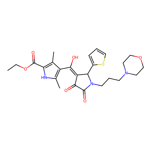 4-[4-Hydroxy-1-(3-morpholin-4-yl-propyl)-5-oxo-2-thiophen-2-yl-2,5-dihydro-1H-pyrrole-3-carbonyl]-3,5- dimethyl-1H-pyrrole-2-carboxylic acid ethyl ester structure