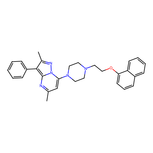 1-{2,5-dimethyl-3-phenylpyrazolo[1,5-a]pyrimidin-7-yl}-4-[2-(naphthalen-1-yloxy)ethyl]piperazine structure