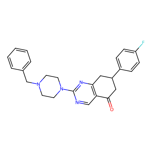 2-(4-benzylpiperazin-1-yl)-7-(4-fluorophenyl)-7,8-dihydroquinazolin-5(6H)-one structure