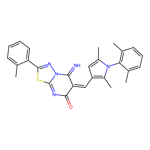 (E)-6-((1-(2,6-dimethylphenyl)-2,5-dimethyl-1H-pyrrol-3-yl)methylene)-5-imino-2-(o-tolyl)-5H-[1,3,4]thiadiazolo[3,2-a]pyrimidin-7(6H)-one structure