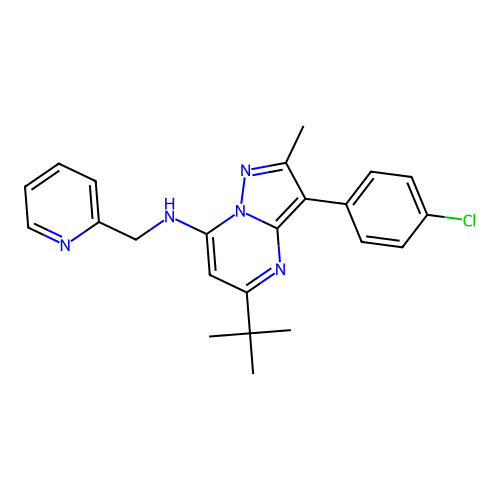5-tert-butyl-3-(4-chlorophenyl)-2-methyl-N-[(pyridin-2-yl)methyl]pyrazolo[1,5-a]pyrimidin-7-amine structure