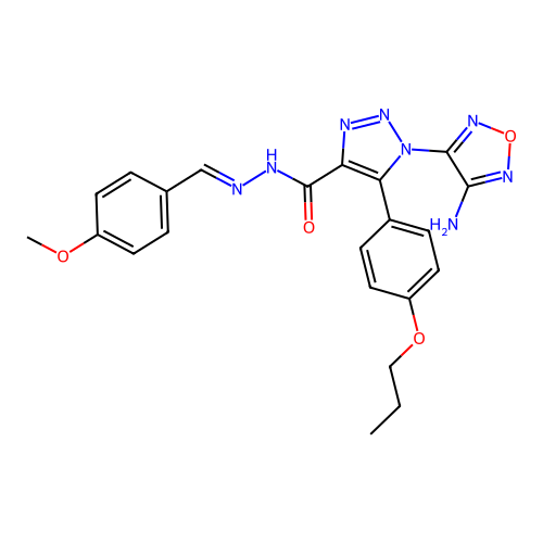 (E)-1-(4-amino-1,2,5-oxadiazol-3-yl)-N'-(4-methoxybenzylidene)-5-(4-propoxyphenyl)-1H-1,2,3-triazole-4-carbohydrazide structure