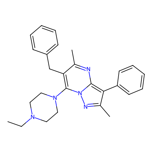 6-benzyl-7-(4-ethylpiperazin-1-yl)-2,5-dimethyl-3-phenylpyrazolo[1,5-a]pyrimidine structure