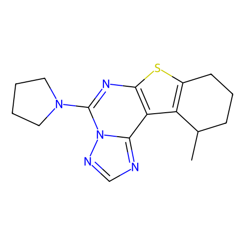 11-methyl-5-(pyrrolidin-1-yl)-8,9,10,11-tetrahydro[1]benzothieno[3,2-e][1,2,4]triazolo[1,5-c]pyrimidine structure