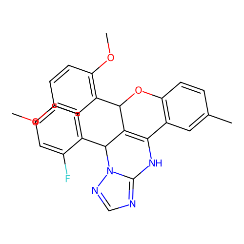 6-(2,5-dimethoxyphenyl)-7-(2-fluorophenyl)-2-methyl-7,11-dihydro-6H-chromeno[4,3-d][1,2,4]triazolo[1,5-a]pyrimidine structure