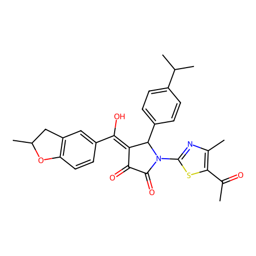 (4E)-1-(5-acetyl-4-methyl-1,3-thiazol-2-yl)-4-[hydroxy(2-methyl-2,3-dihydro-1-benzofuran-5-yl)methylidene]-5-[4-(propan-2-yl)phenyl]pyrrolidine-2,3-dione structure