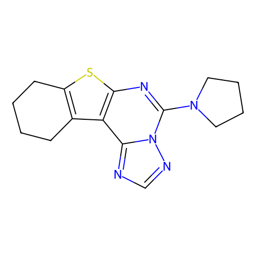 5-(pyrrolidin-1-yl)-8,9,10,11-tetrahydro[1]benzothieno[3,2-e][1,2,4]triazolo[1,5-c]pyrimidine structure