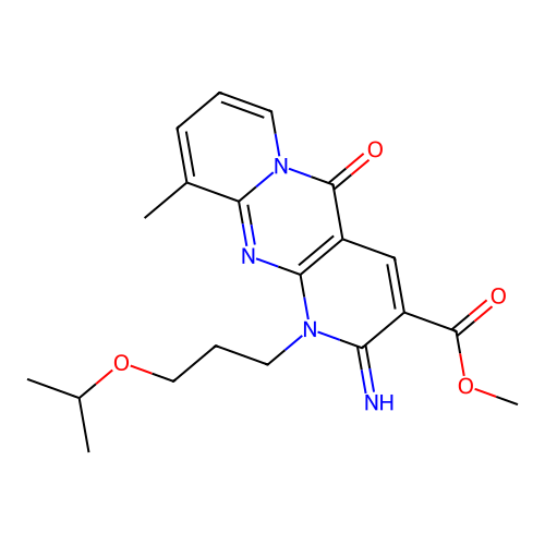methyl 2-imino-1-(3-isopropoxypropyl)-10-methyl-5-oxo-2,5-dihydro-1H-dipyrido[1,2-a:2',3'-d]pyrimidine-3-carboxylate structure