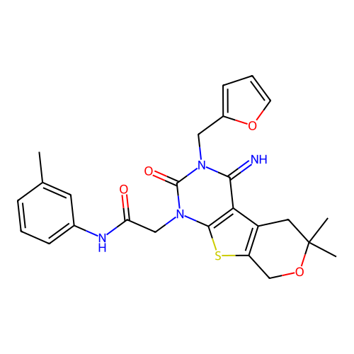2-(3-(furan-2-ylmethyl)-4-imino-6,6-dimethyl-2-oxo-2,3,4,5,6,8-hexahydro-1H-pyrano[4',3':4,5]thieno[2,3-d]pyrimidin-1-yl)-N-(m-tolyl)acetamide structure