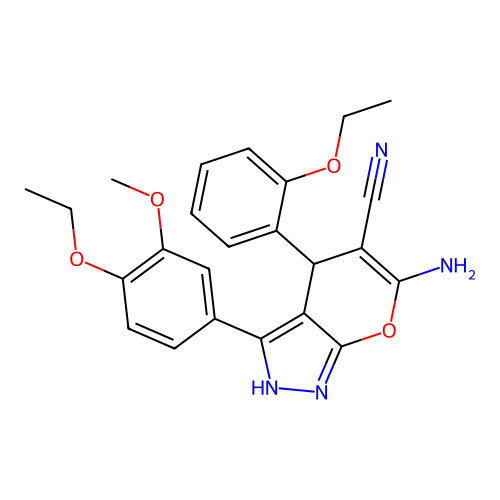 6-amino-3-(4-ethoxy-3-methoxyphenyl)-4-(2-ethoxyphenyl)-2,4-dihydropyrano[2,3-c]pyrazole-5-carbonitrile structure