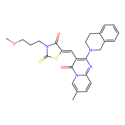 2-(3,4-dihydroisoquinolin-2(1H)-yl)-3-{(Z)-[3-(3-methoxypropyl)-4-oxo-2-thioxo-1,3-thiazolidin-5-ylidene]methyl}-7-methyl-4H-pyrido[1,2-a]pyrimidin-4-one structure