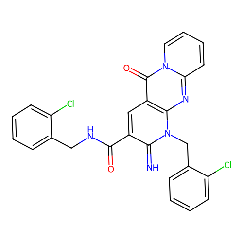 N,1-bis(2-chlorobenzyl)-2-imino-5-oxo-1,5-dihydro-2H-dipyrido[1,2-a:2',3'-d]pyrimidine-3-carboxamide structure