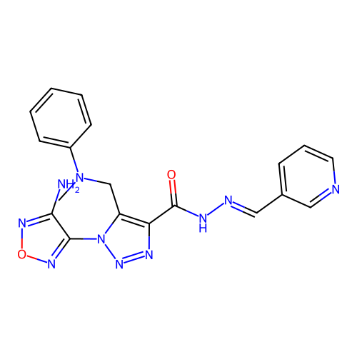 (E)-1-(4-amino-1,2,5-oxadiazol-3-yl)-5-((methyl(phenyl)amino)methyl)-N'-(pyridin-3-ylmethylene)-1H-1,2,3-triazole-4-carbohydrazide structure