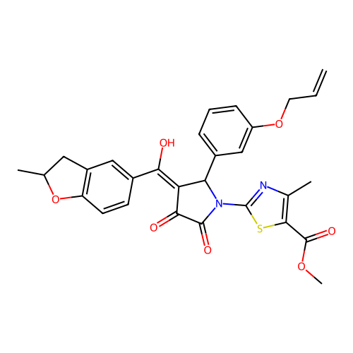 methyl 2-(2-(3-(allyloxy)phenyl)-4-hydroxy-3-(2-methyl-2,3-dihydrobenzofuran-5-carbonyl)-5-oxo-2,5-dihydro-1H-pyrrol-1-yl)-4-methylthiazole-5-carboxylate structure