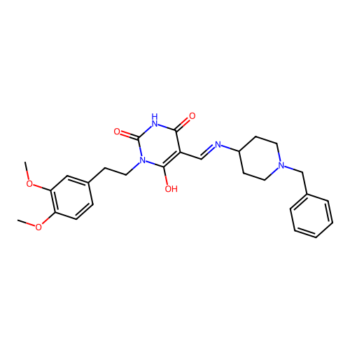 (5E)-5-[[(1-benzylpiperidin-4-yl)amino]methylidene]-1-[2-(3,4-dimethoxyphenyl)ethyl]-1,3-diazinane-2,4,6-trione structure