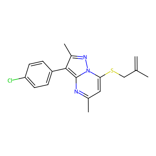 3-(4-chlorophenyl)-2,5-dimethyl-7-((2-methylallyl)thio)pyrazolo[1,5-a]pyrimidine structure