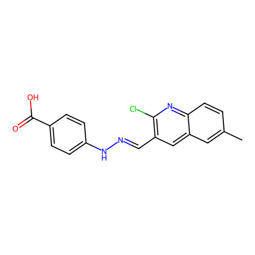4-{(2E)-2-[(2-chloro-6-methylquinolin-3-yl)methylidene]hydrazinyl}benzoic acid structure