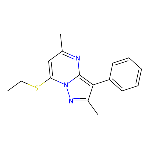 7-(Ethylthio)-2,5-dimethyl-3-phenylpyrazolo[1,5-a]pyrimidine structure