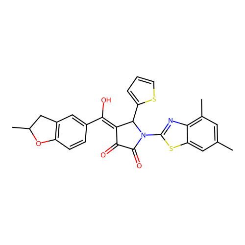 (4E)-1-(4,6-dimethyl-1,3-benzothiazol-2-yl)-4-[hydroxy(2-methyl-2,3-dihydro-1-benzofuran-5-yl)methylidene]-5-(thiophen-2-yl)pyrrolidine-2,3-dione structure