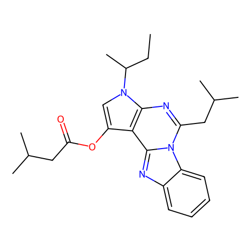 3-(butan-2-yl)-5-(2-methylpropyl)-3H-pyrrolo[2',3':4,5]pyrimido[1,6-a]benzimidazol-1-yl 3-methylbutanoate structure