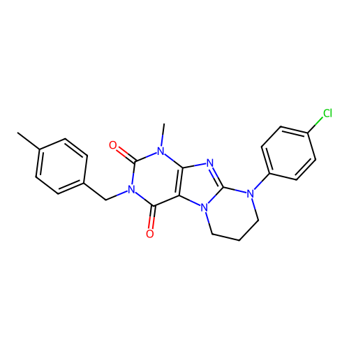 9-(4-chlorophenyl)-1-methyl-3-(4-methylbenzyl)-6,7,8,9-tetrahydropyrimido[2,1-f]purine-2,4(1H,3H)-dione structure