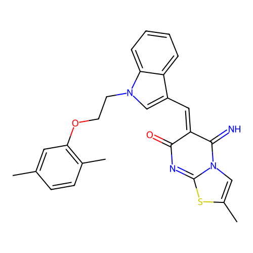 (6Z)-6-({1-[2-(2,5-dimethylphenoxy)ethyl]-1H-indol-3-yl}methylidene)-5-imino-2-methyl-5,6-dihydro-7H-[1,3]thiazolo[3,2-a]pyrimidin-7-one structure