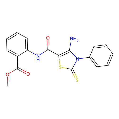 methyl 2-{[(4-amino-3-phenyl-2-thioxo-2,3-dihydro-1,3-thiazol-5-yl)carbonyl]amino}benzoate structure