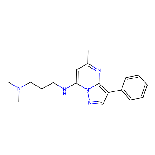 N,N-dimethyl-N'-(5-methyl-3-phenylpyrazolo[1,5-a]pyrimidin-7-yl)propane-1,3-diamine structure