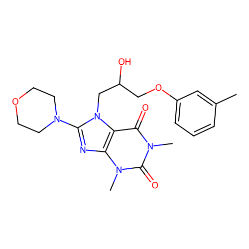7-[2-hydroxy-3-(3-methylphenoxy)propyl]-1,3-dimethyl-8-morpholin-4-ylpurine-2,6-dione structure