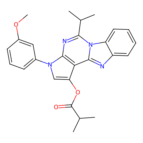 3-(3-methoxyphenyl)-5-(propan-2-yl)-3H-pyrrolo[2',3':4,5]pyrimido[1,6-a]benzimidazol-1-yl 2-methylpropanoate structure