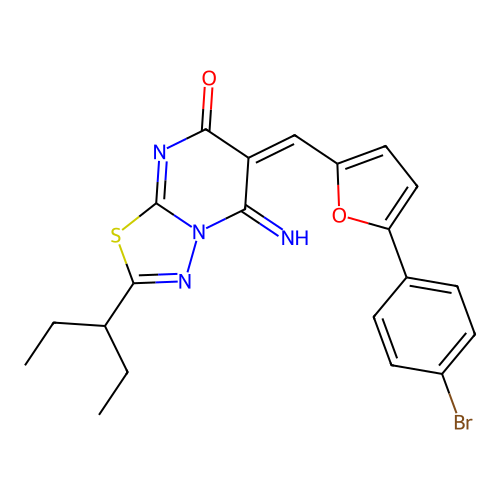 (6E)-6-[[5-(4-bromophenyl)furan-2-yl]methylidene]-5-imino-2-pentan-3-yl-[1,3,4]thiadiazolo[3,2-a]pyrimidin-7-one structure