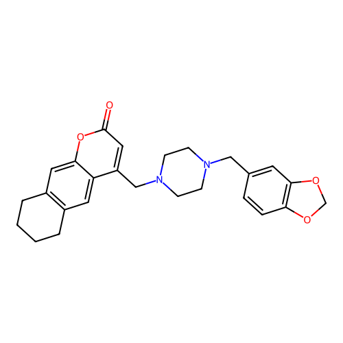 4-({4-[(2H-1,3-benzodioxol-5-yl)methyl]piperazin-1-yl}methyl)-2H,6H,7H,8H,9H-cyclohexa[g]chromen-2-one structure