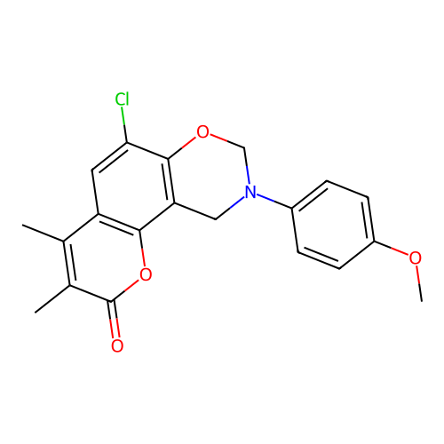 6-chloro-9-(4-methoxyphenyl)-3,4-dimethyl-8,10-dihydropyrano[2,3-f][1,3]benzoxazin-2-one structure