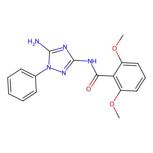 N-(5-amino-1-phenyl-1H-1,2,4-triazol-3-yl)-2,6-dimethoxybenzamide structure