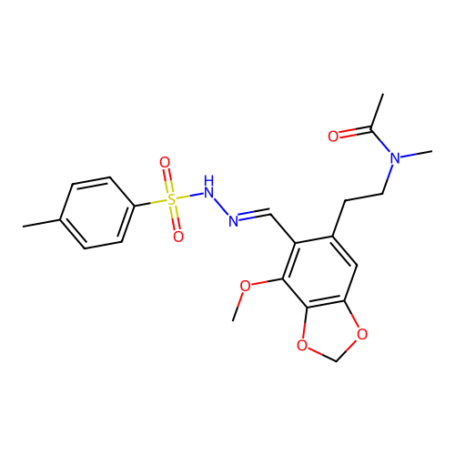 (E)-N-(2-(7-methoxy-6-((2-tosylhydrazono)methyl)benzo[d][1,3]dioxol-5-yl)ethyl)-N-methylacetamide structure