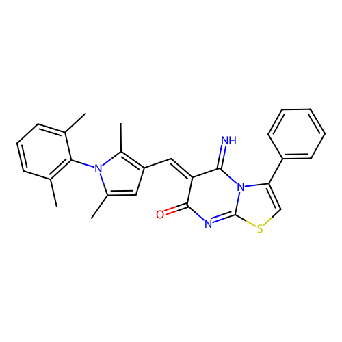 (6Z)-6-[[1-(2,6-dimethylphenyl)-2,5-dimethylpyrrol-3-yl]methylidene]-5-imino-3-phenyl-[1,3]thiazolo[3,2-a]pyrimidin-7-one structure