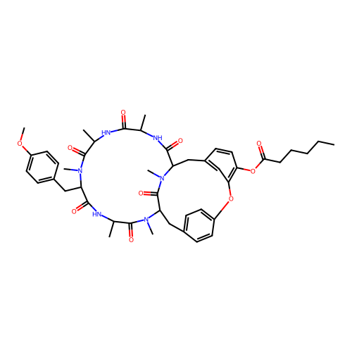 Bouvardin, 5-(N-methyl-L-tyrosine)-, hexanoate (ester), hydrate structure