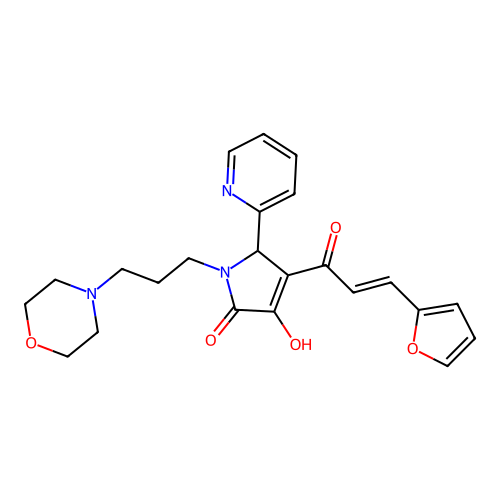 (4E)-4-[(2E)-3-(furan-2-yl)-1-hydroxyprop-2-en-1-ylidene]-1-[3-(morpholin-4-yl)propyl]-5-(pyridin-2-yl)pyrrolidine-2,3-dione structure