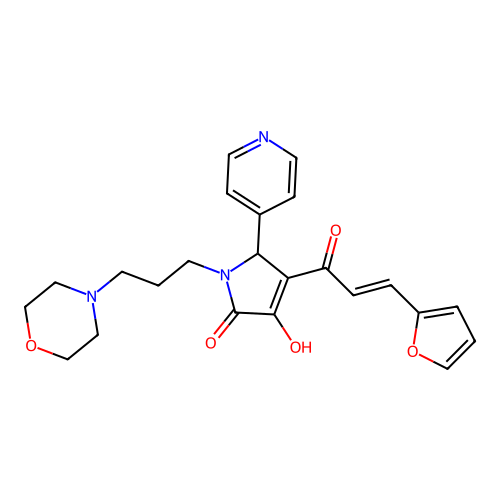 (4E)-4-[(2E)-3-(furan-2-yl)-1-hydroxyprop-2-en-1-ylidene]-1-[3-(morpholin-4-yl)propyl]-5-(pyridin-4-yl)pyrrolidine-2,3-dione structure