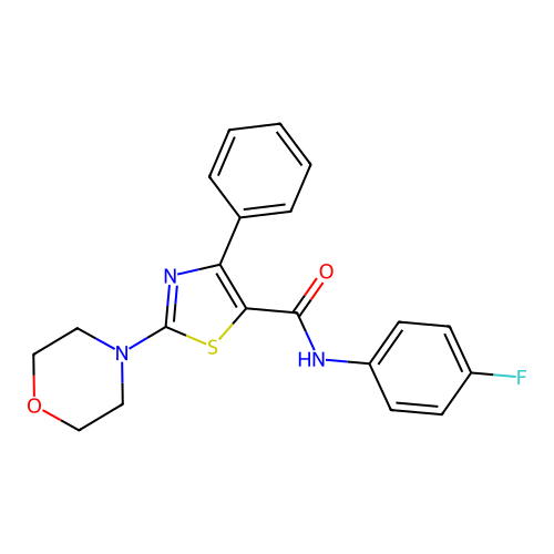 N-(4-fluorophenyl)-2-(morpholin-4-yl)-4-phenyl-1,3-thiazole-5-carboxamide structure