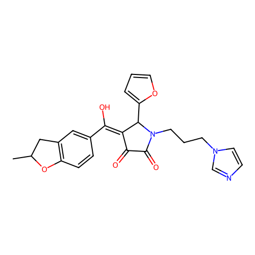 (4E)-5-(furan-2-yl)-4-[hydroxy-(2-methyl-2,3-dihydro-1-benzofuran-5-yl)methylidene]-1-(3-imidazol-1-ylpropyl)pyrrolidine-2,3-dione structure