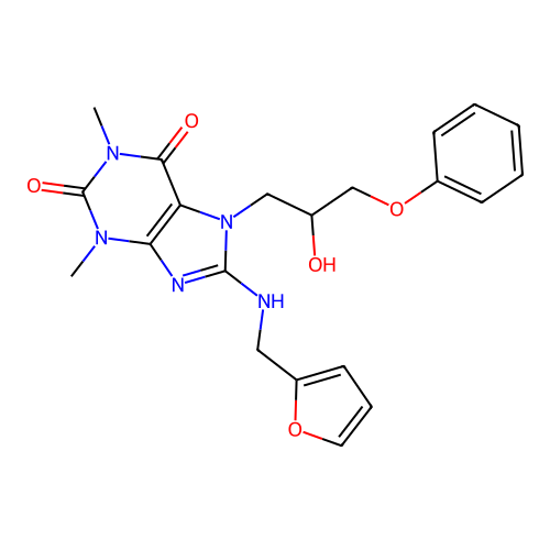 8-((furan-2-ylmethyl)amino)-7-(2-hydroxy-3-phenoxypropyl)-1,3-dimethyl-1H-purine-2,6(3H,7H)-dione structure