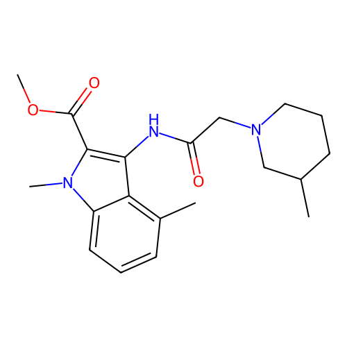 methyl 1,4-dimethyl-3-(2-(3-methylpiperidin-1-yl)acetamido)-1H-indole-2-carboxylate structure