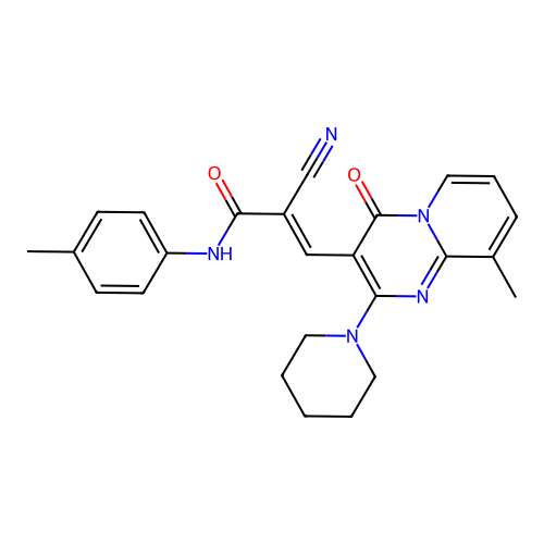 (2E)-2-cyano-3-[9-methyl-4-oxo-2-(piperidin-1-yl)-4H-pyrido[1,2-a]pyrimidin-3-yl]-N-(4-methylphenyl)prop-2-enamide structure